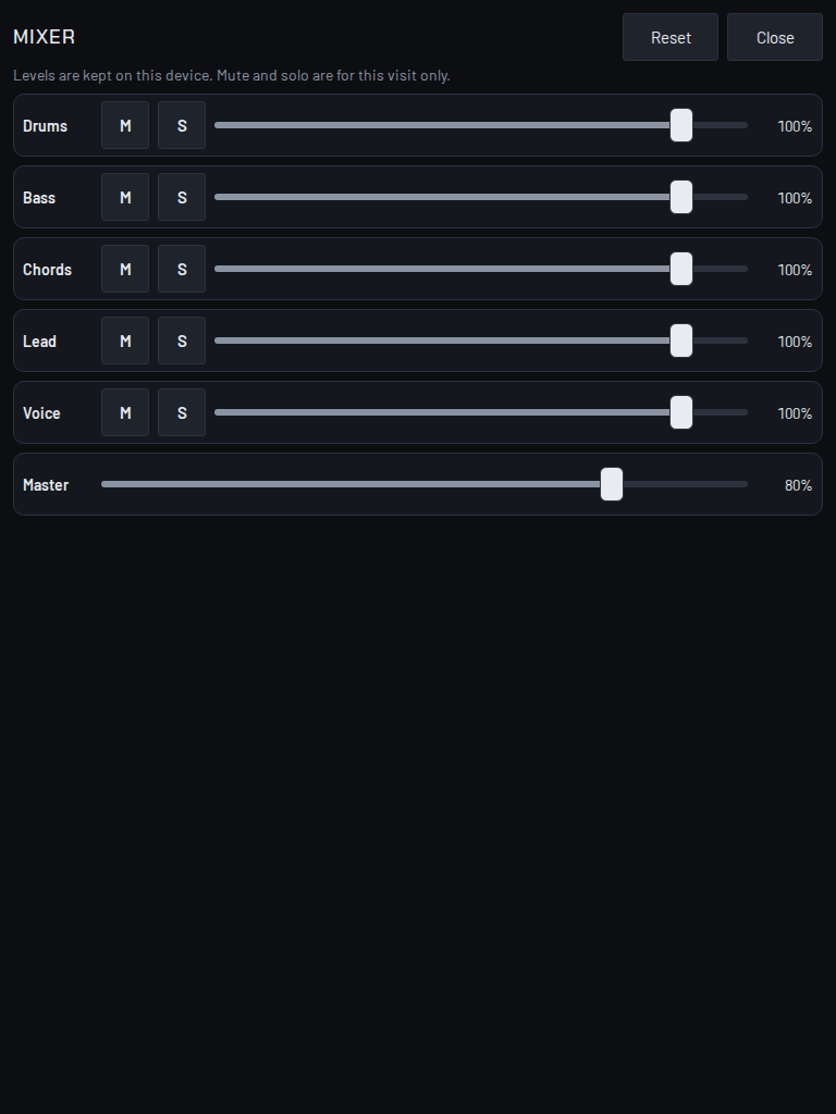 The mixer on an upright iPad: rows